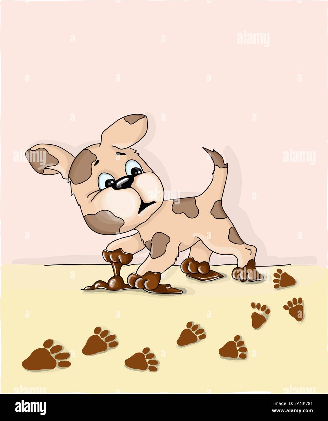vector illustrations cute spotted dog inherited dirty paws Stock Vector