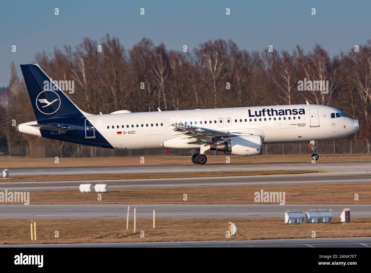 Munich, Germany - January 16, 2020: Lufthansa Airbus A320 airplane at Munich airport (MUC) in Germany. Airbus is an aircraft manufacturer from Toulous Stock Photo