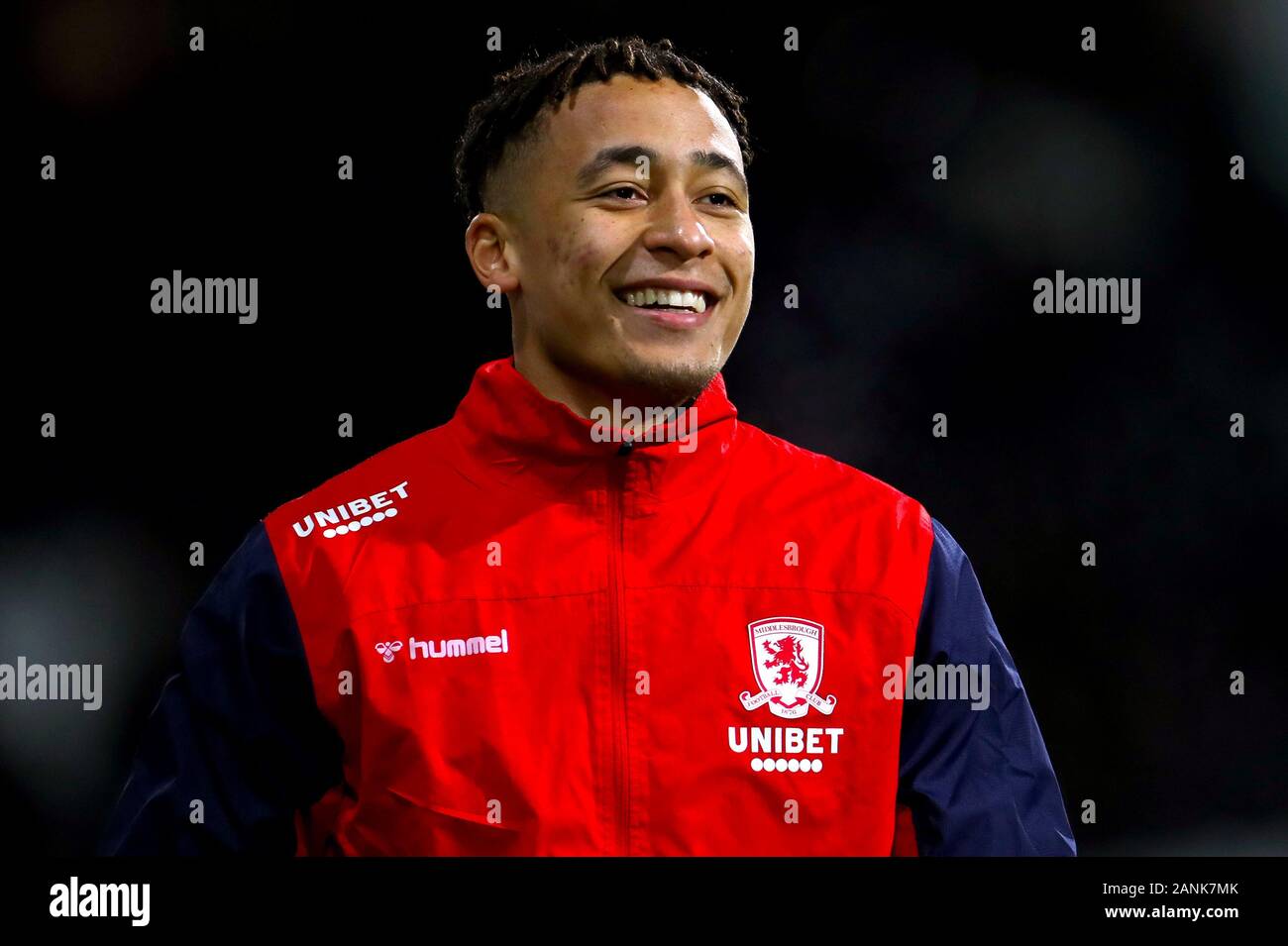 Middlesbrough's Marcus Tavernier warms up ahead of the Sky Bet Championship match at Craven Cottage, London. Stock Photo