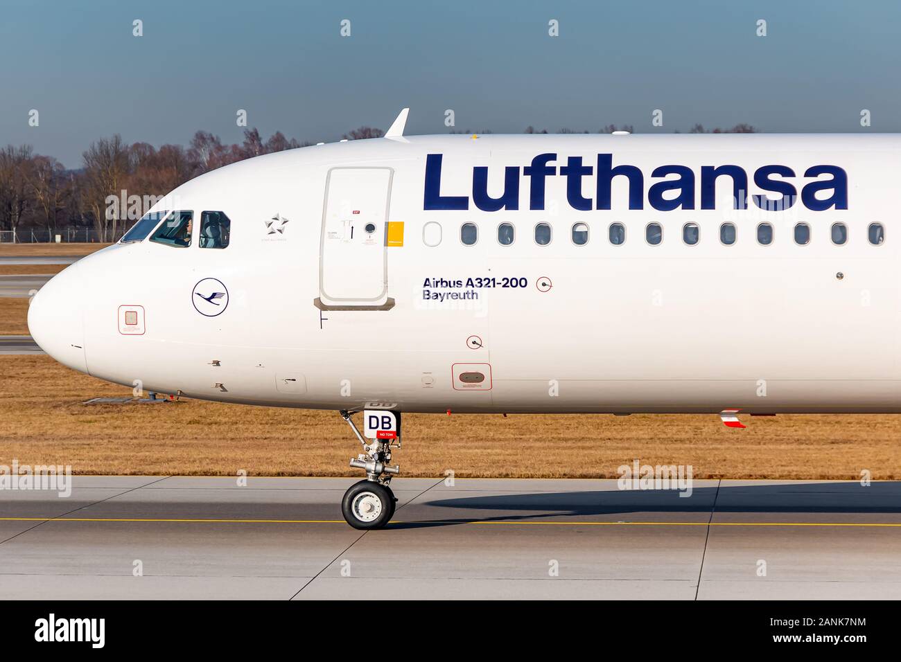 Munich, Germany - January 16, 2020: Lufthansa Airbus A321 airplane at Munich airport (MUC) in Germany. Airbus is an aircraft manufacturer from Toulous Stock Photo