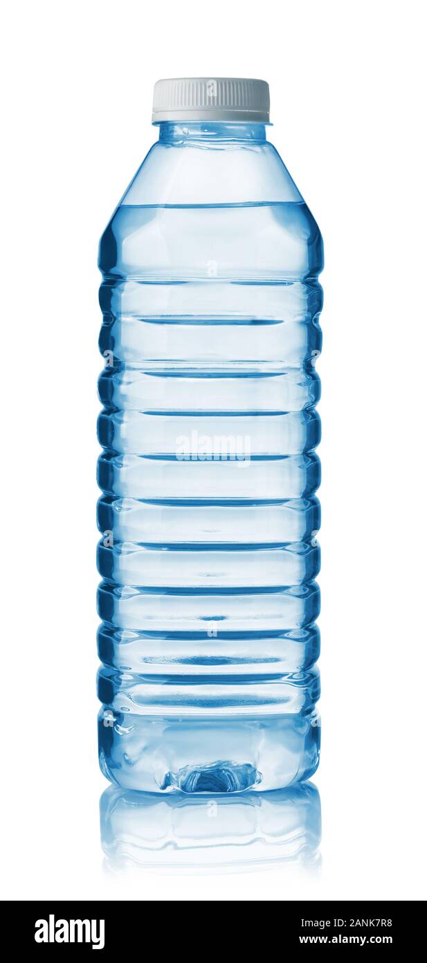Front view of plastic one liter water bottle isolated on a white Stock Photo