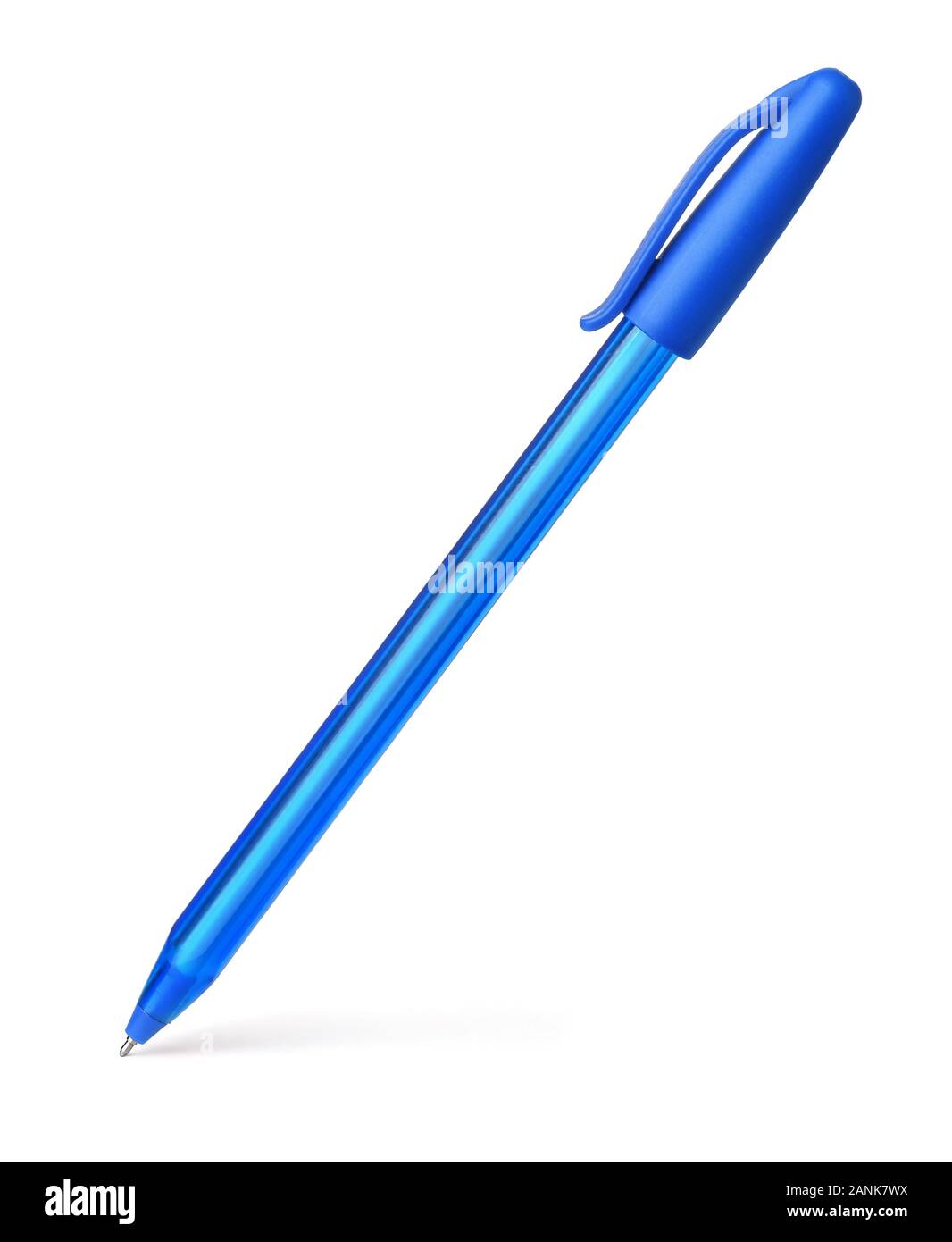 Blue plastic ballpoint pen isolated on white Stock Photo