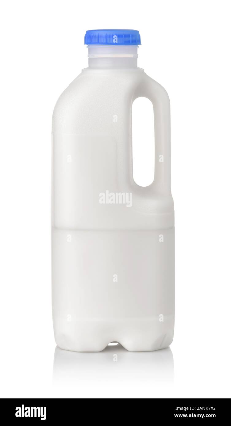 Side view of one liter plastic milk bottle isolated on white Stock Photo