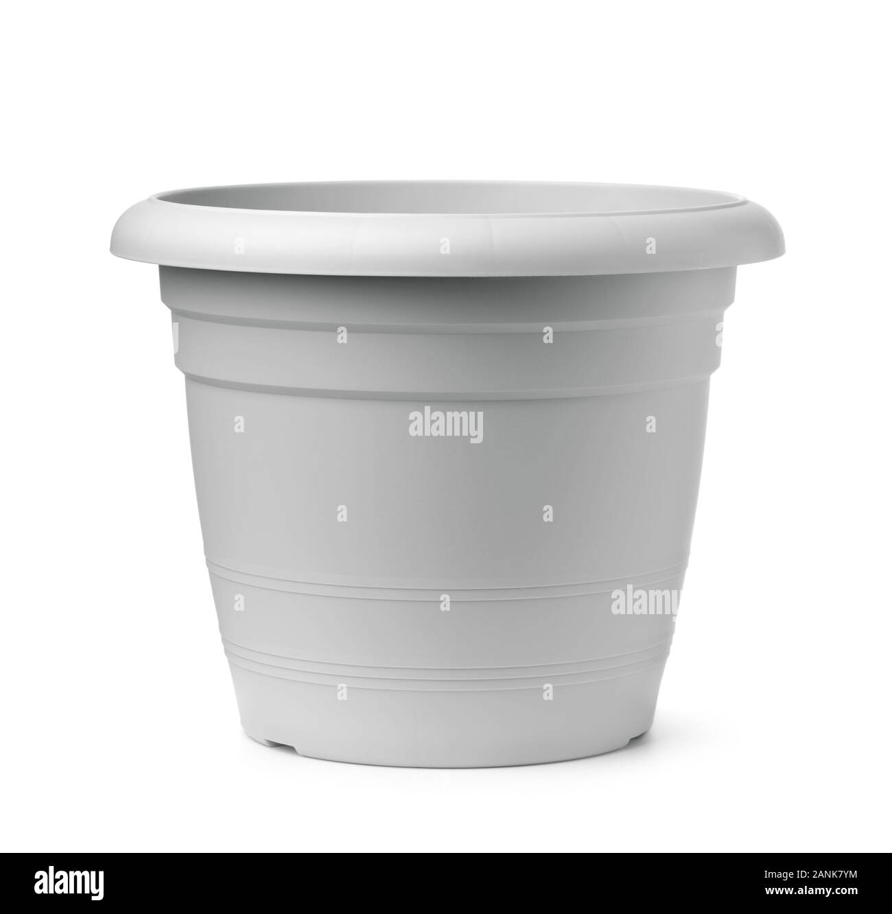 Front view of gray plastic flower pot isolated on white Stock Photo Alamy