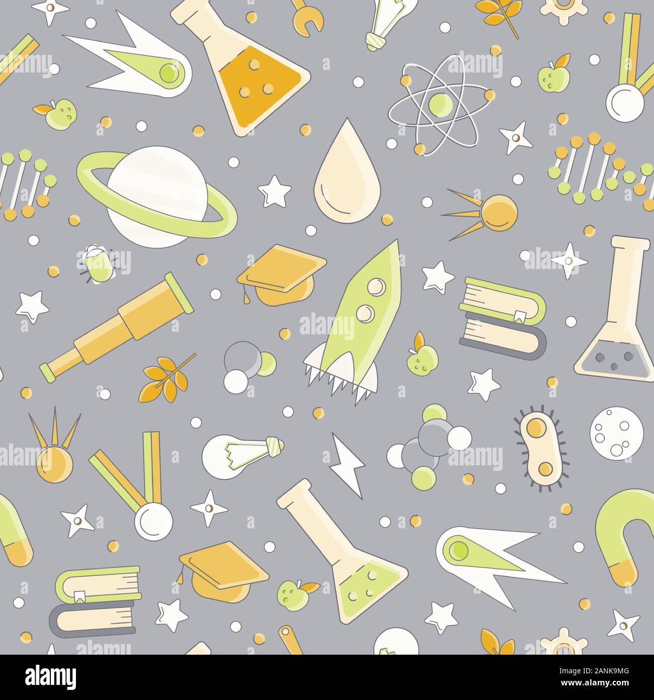 Science flat seamless pattern with scientific elements - molecule, atom ...