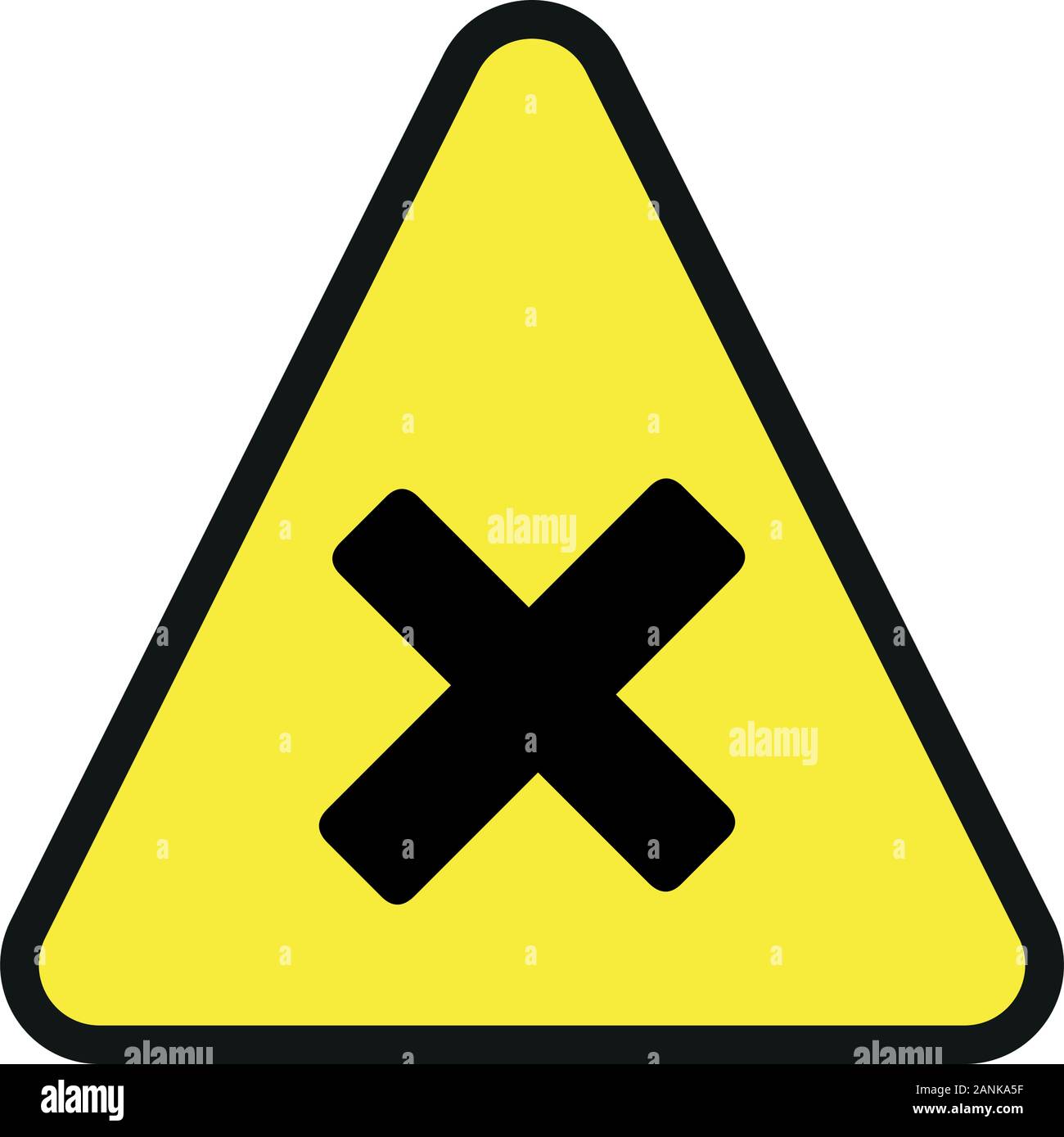 Triangular yellow Warning Hazard Symbol, vector illustration. Harmful yellow sign on a white background. Part of a series. Stock Vector