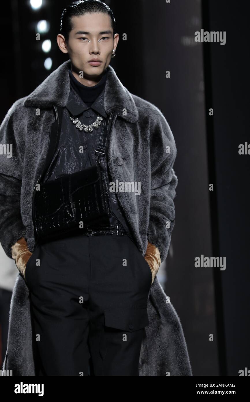 Paris, France. 17th Jan, 2020. A model takes to the catwalk during Dior Homme's presentation as part of the Fall-Winter 2020-21 fashion collections in Paris on Friday, January 17, 2020. Photo by Eco Clement/UPI Credit: UPI/Alamy Live News Stock Photo