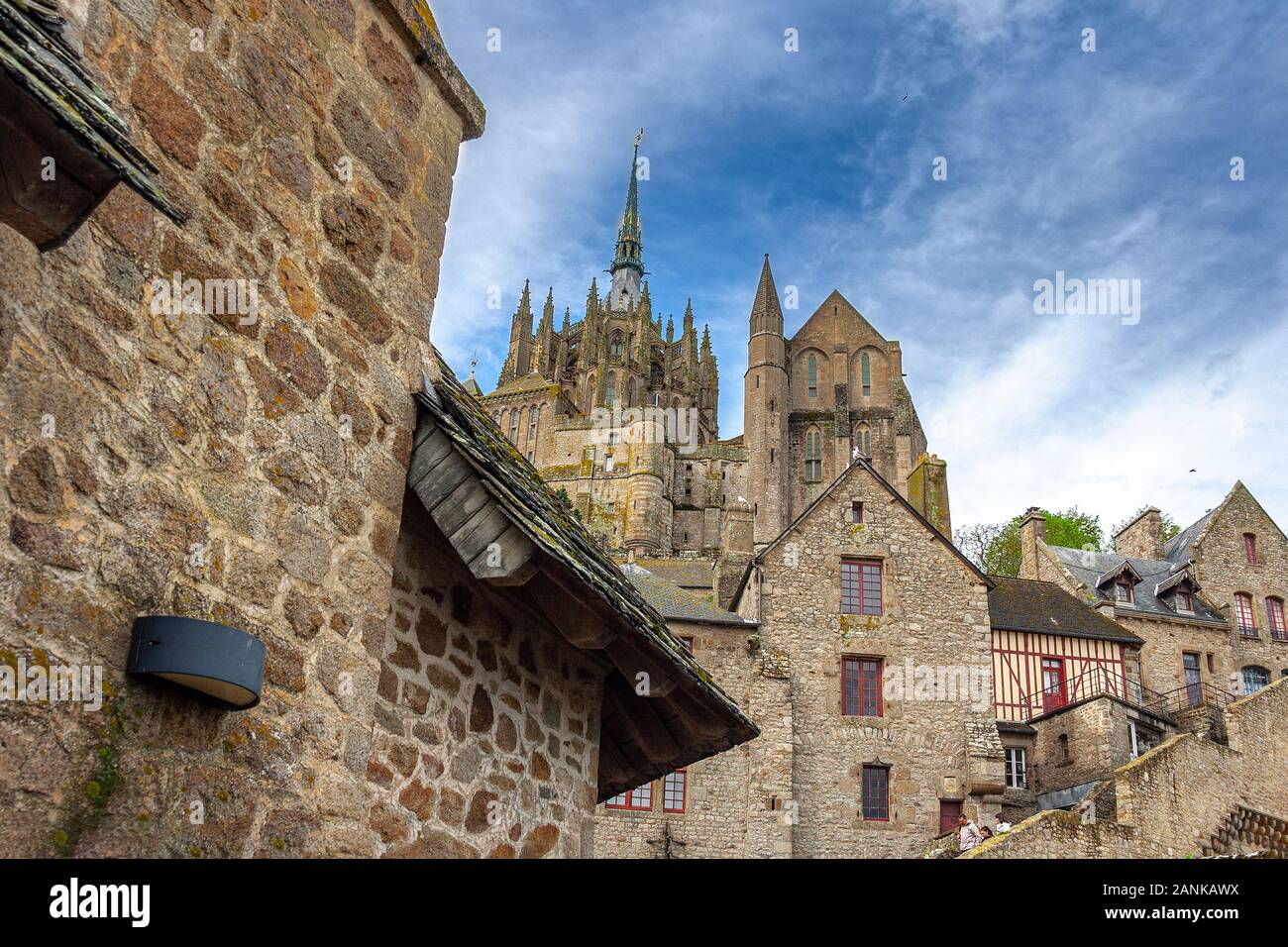 foreshortening from below of saint Michel church. Normandy, France Stock Photo