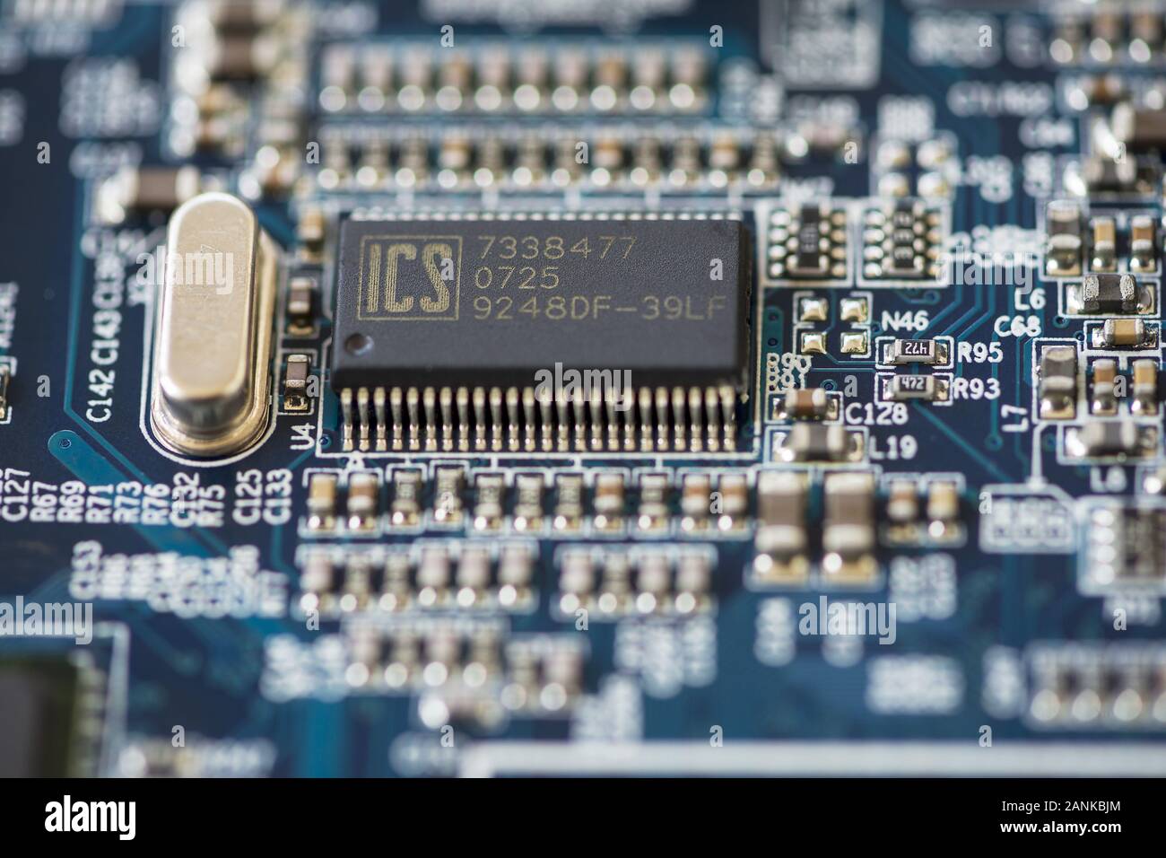 TIMISOARA, ROMANIA MARCH 30, 2019 Closeup of a ICS microprocessor. Clock generator Stock