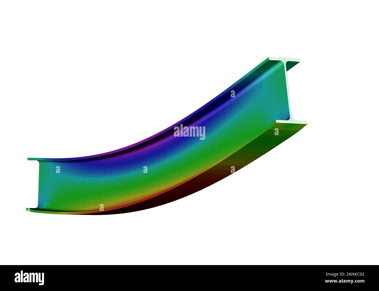 A Simple Supported I Beam 3d View Of Mesh Deformation And Plot Of Normal Stresses From Finite Element Analysis On White Backround Stock Photo Alamy