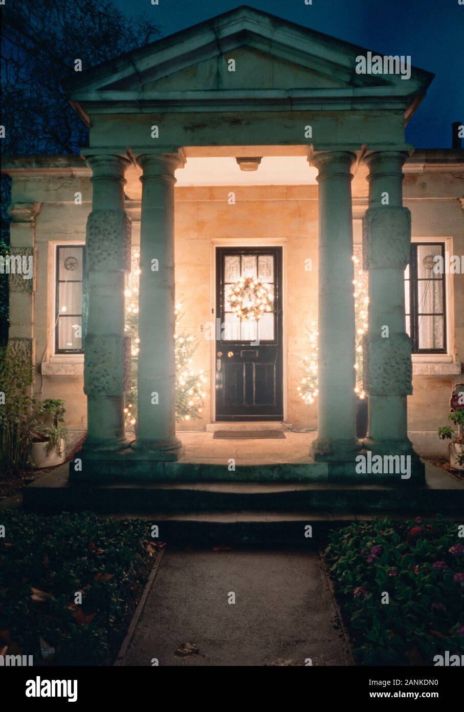 Christmas lights at a doorway entrance Stock Photo