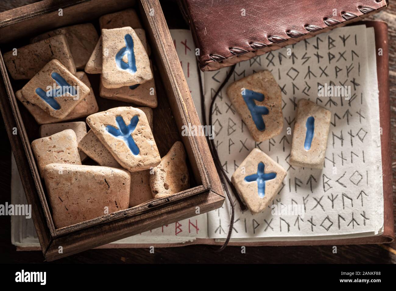 Vintage runic divination by stones made of Celtic language Stock Photo