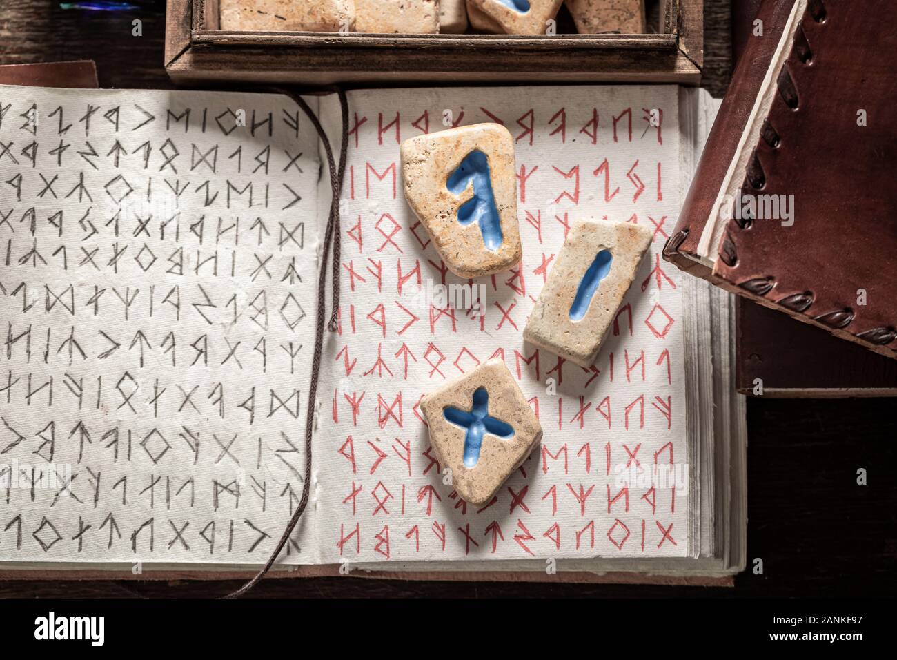 Original runic divination by stones made of Celtic language Stock Photo