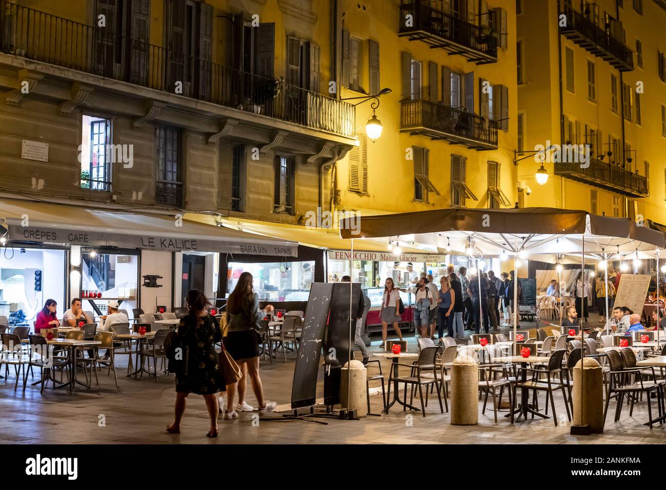 Late night in Place Rossetti in the Old Town Vieux Nice area of Nice, France, on the French Riviera. Stock Photo