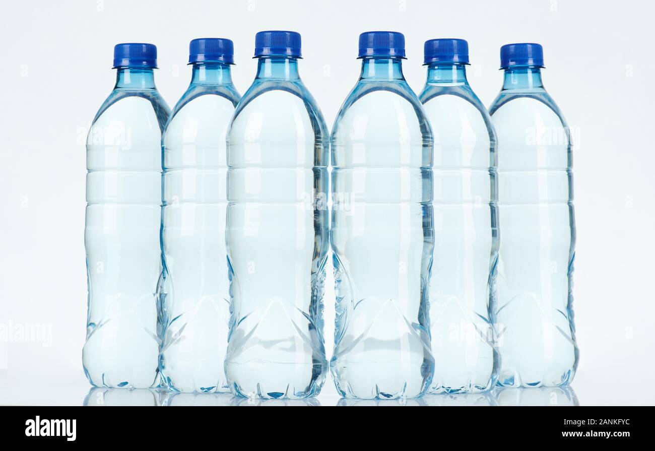 Group of plastic bottles isolated on white studio background Stock Photo
