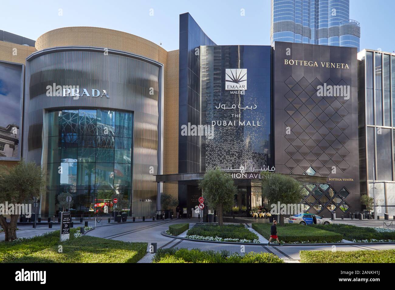 DUBAI, UNITED ARAB EMIRATES - NOVEMBER 22, 2019: Dubai Mall, luxury shopping center Fashion Avenue entrance in a sunny day Stock Photo