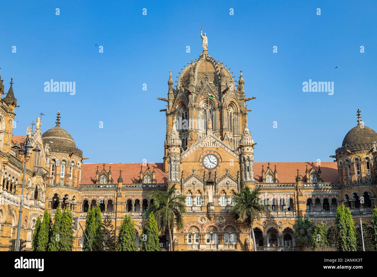 Close- up veiw of Chhatrapati Shivaji Terminus formerly Victoria Terminus in Mumbai, India is a UNESCO World Heritage Site and historic railway statio Stock Photo