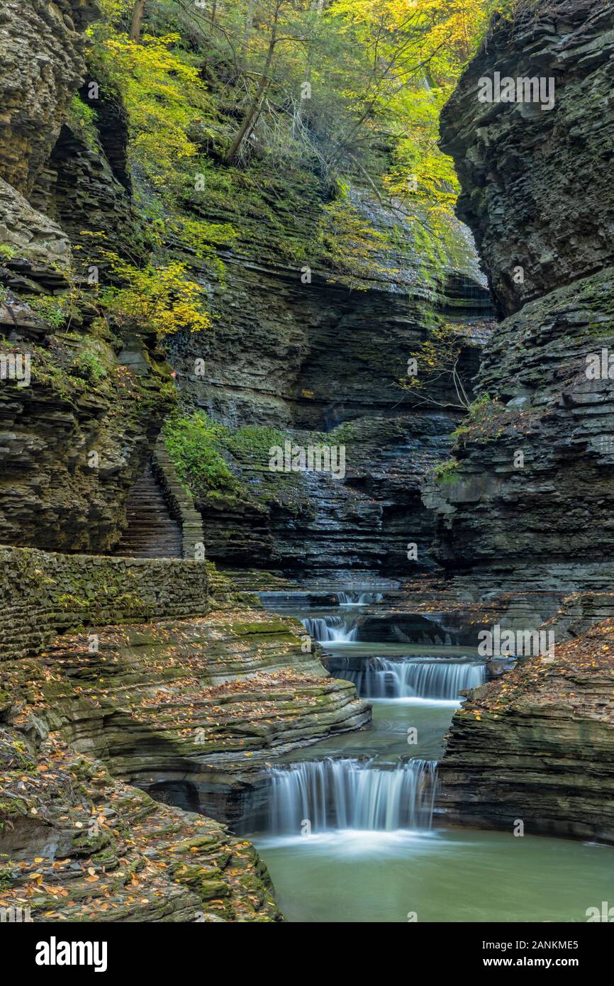 Glen creek carves its way slowly through layers of shale in Watkins Glen State Park, New Y0rk Stock Photo