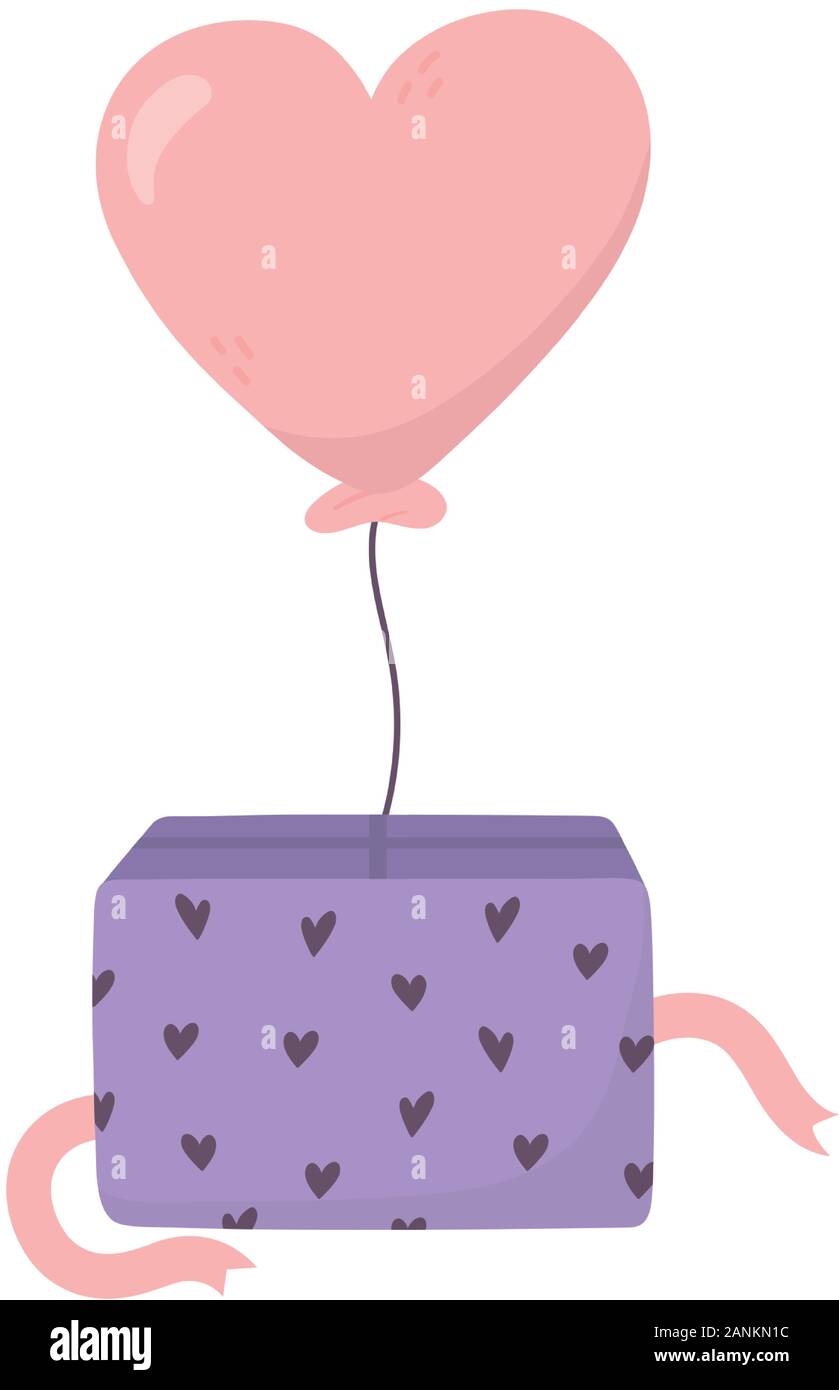 happy valentines day, balloon shaped heart love gift box celebration ...