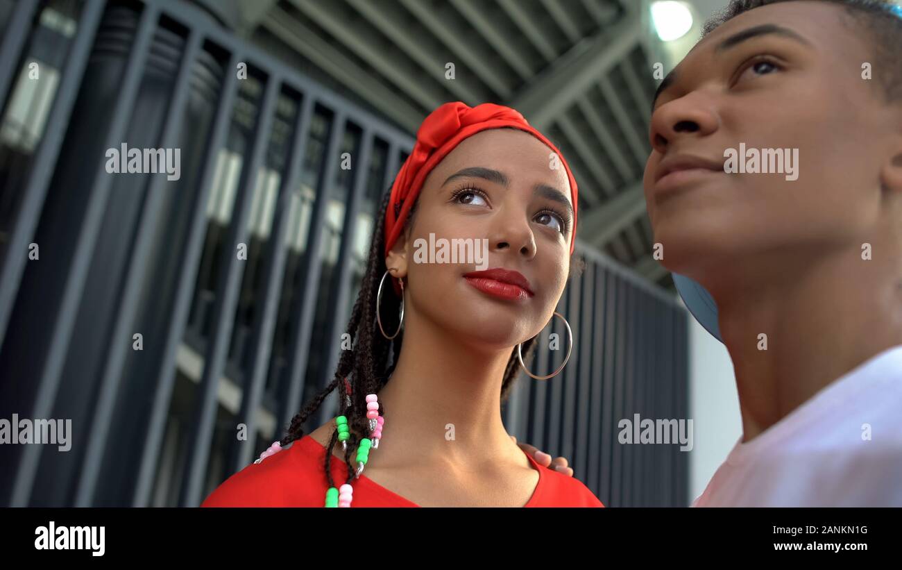 Teen couple dreaming of future together, supportive and trustful relations Stock Photo