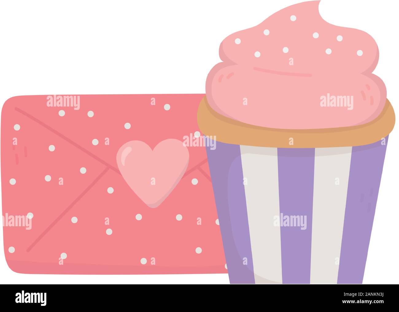 happy valentines day, cupcake and dotted envelope message celebration ...