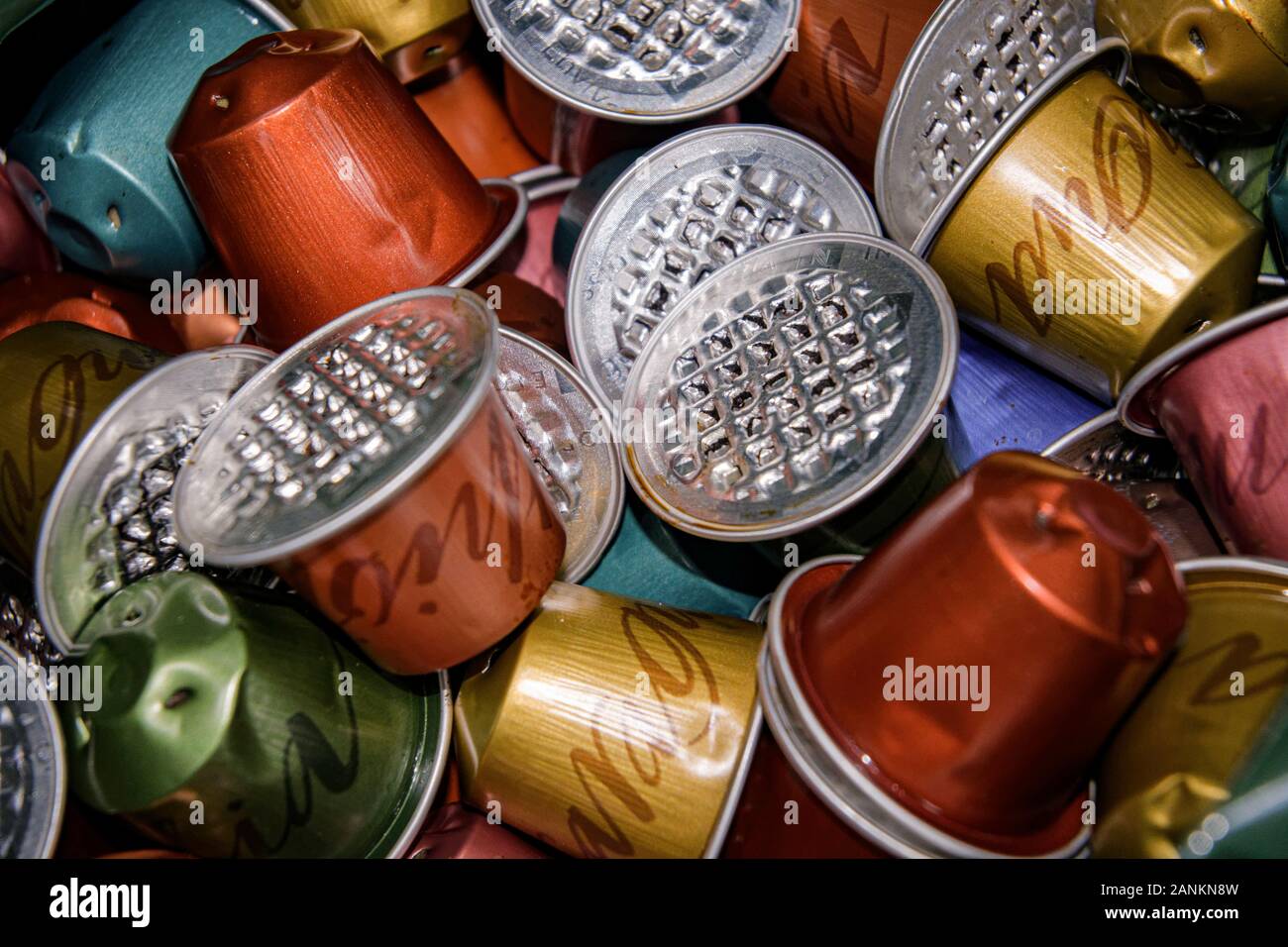 Recycled coffee pods Stock Photo