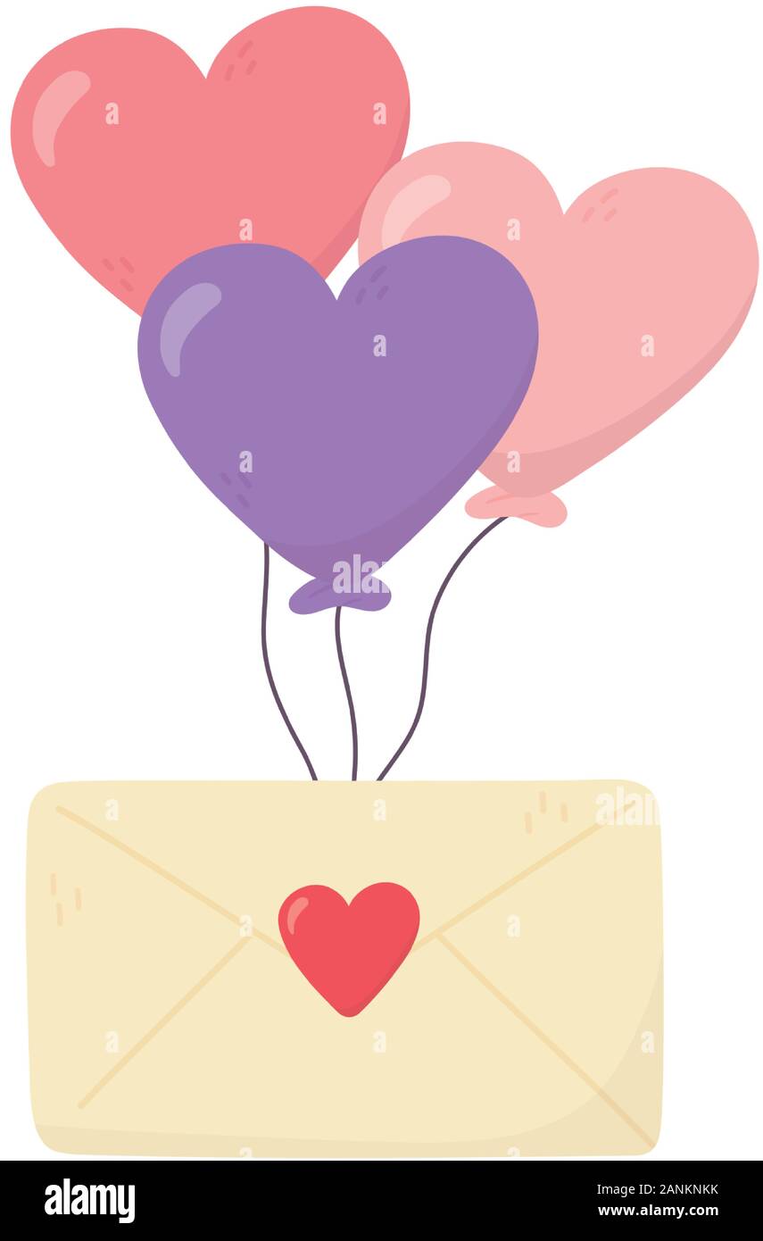 happy valentines day, envelope letter love balloons shaped hearts ...