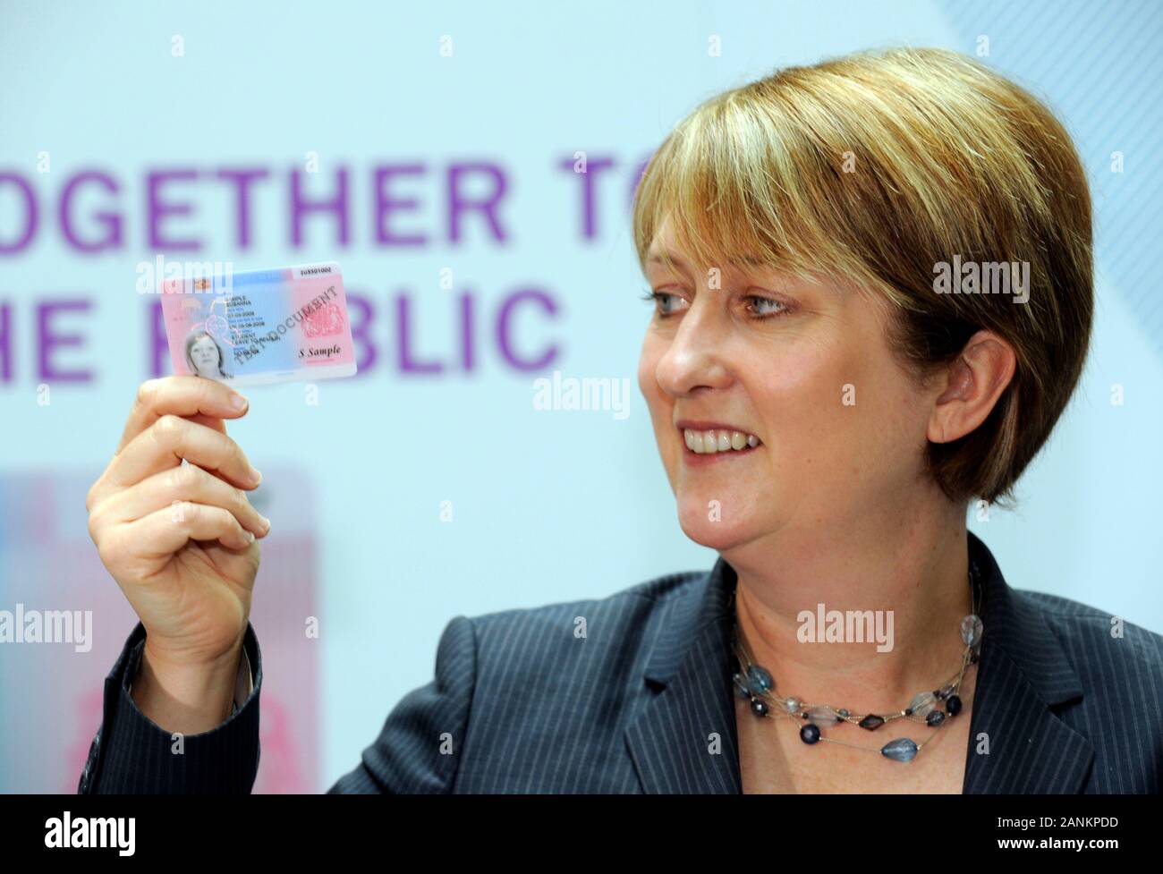 Home secretary Jacqui Smith unveils the new U.K. I.D. card she wants Home Office hope to
