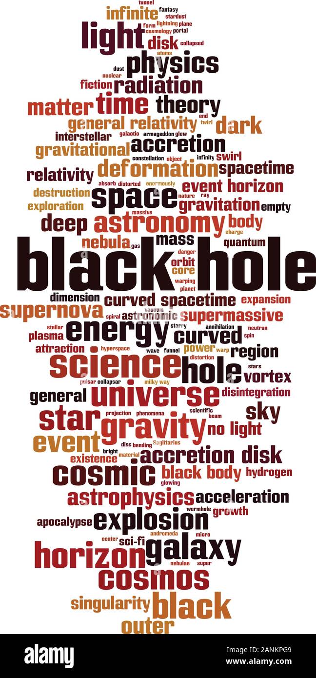 Black hole word cloud concept. Collage made of words about black hole. Vector illustration Stock