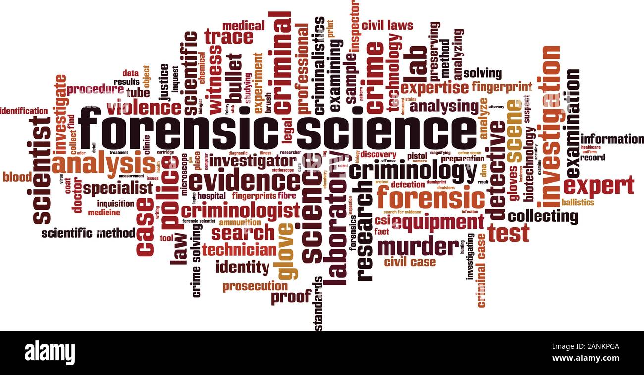 Forensic science word cloud concept. Collage made of words about forensic science. Vector illustration Stock Vector