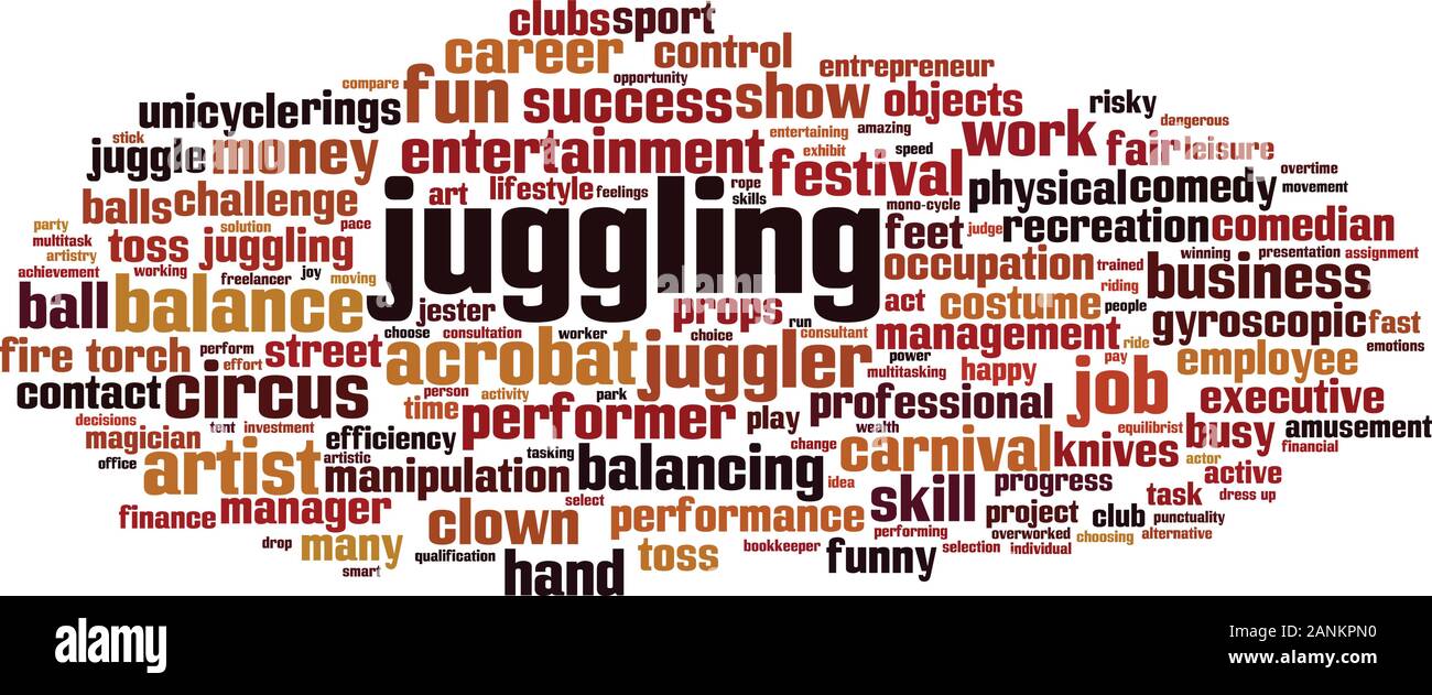 Juggling word cloud concept. Collage made of words about juggling