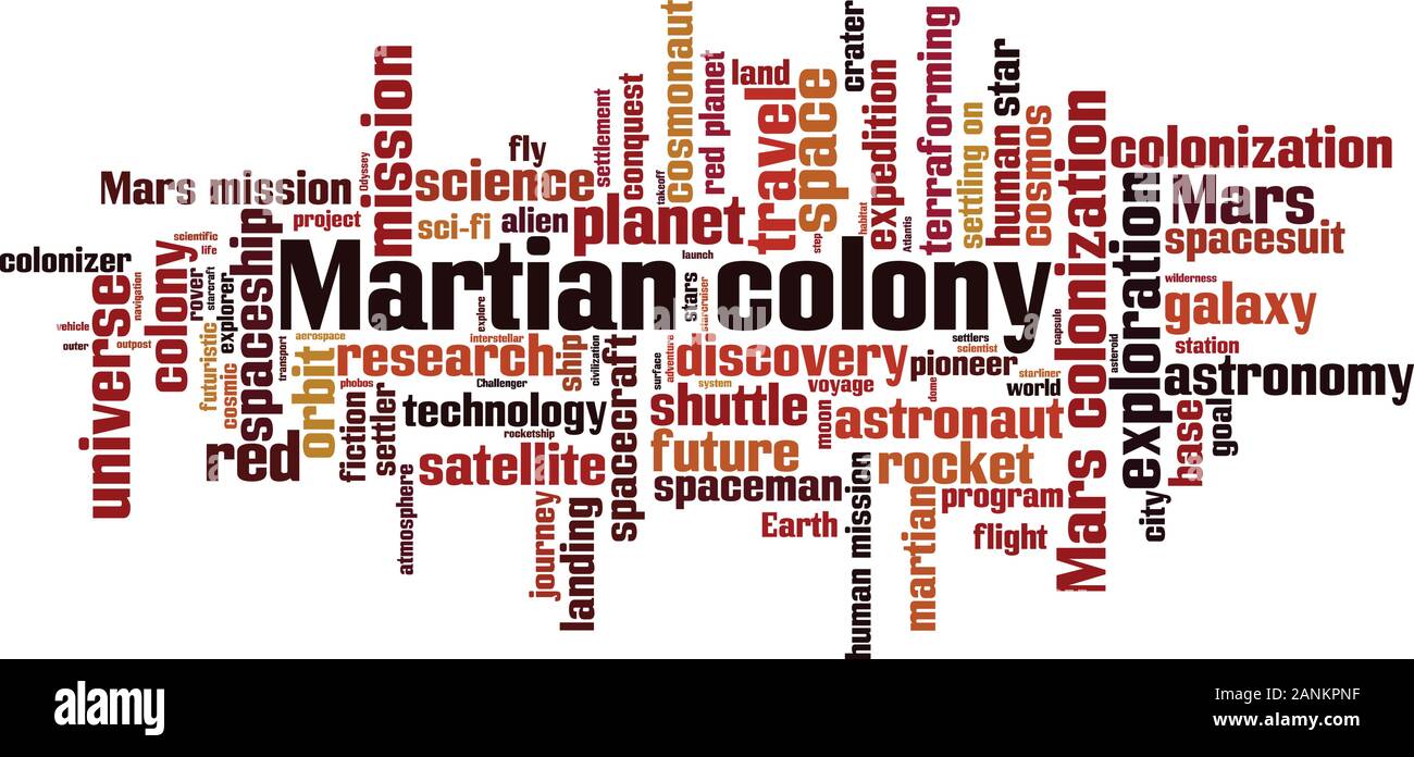 Martian colony word cloud concept. Collage made of words about martian