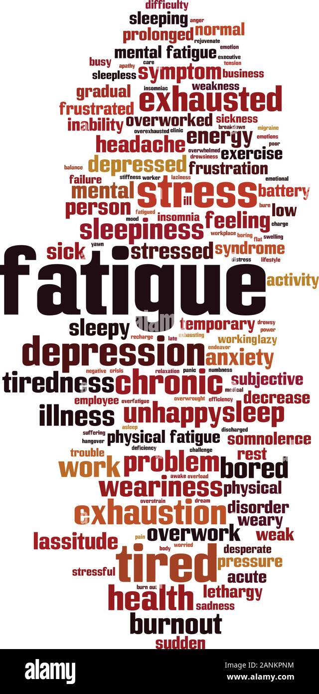 Fatigue word cloud concept. Collage made of words about fatigue. Vector illustration Stock Vector