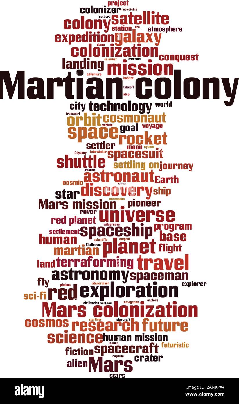 Martian colony word cloud concept. Collage made of words about martian