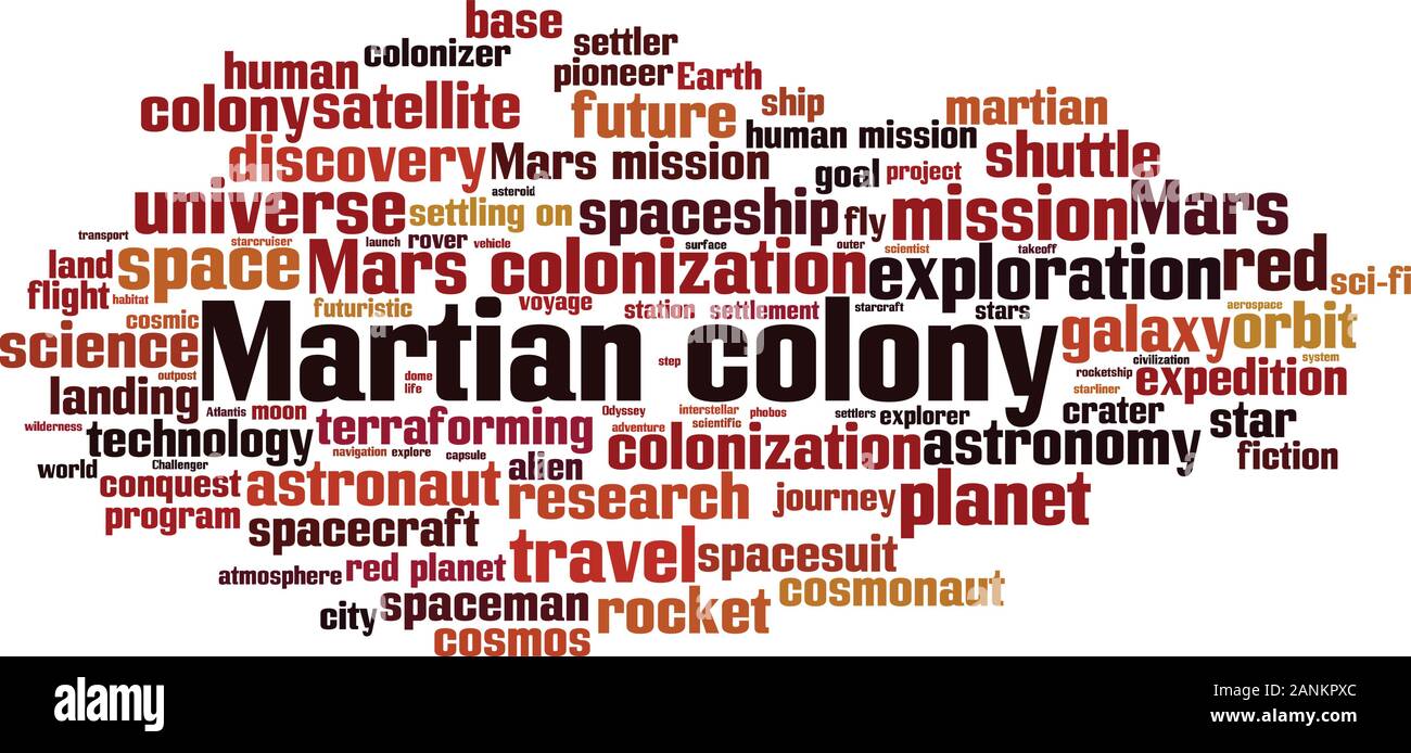 Martian colony word cloud concept. Collage made of words about martian