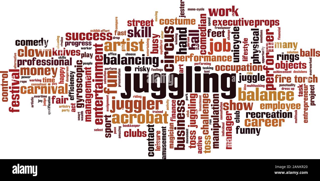 Juggling word cloud concept. Collage made of words about juggling