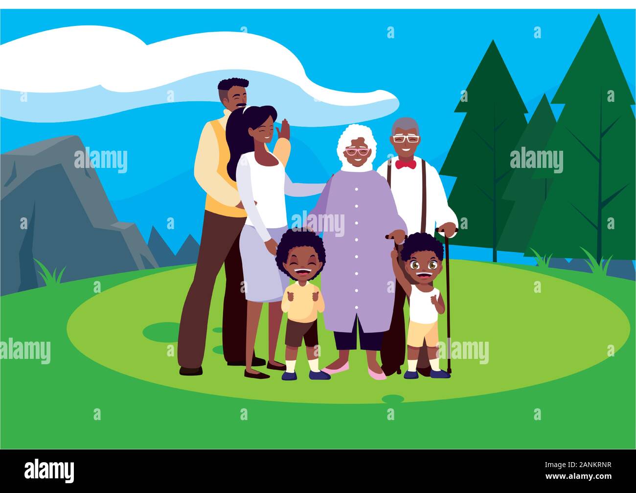 big family walking in the park together vector illustration design ...