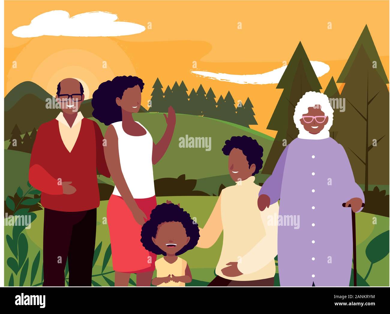 big family walking in the park together vector illustration design ...