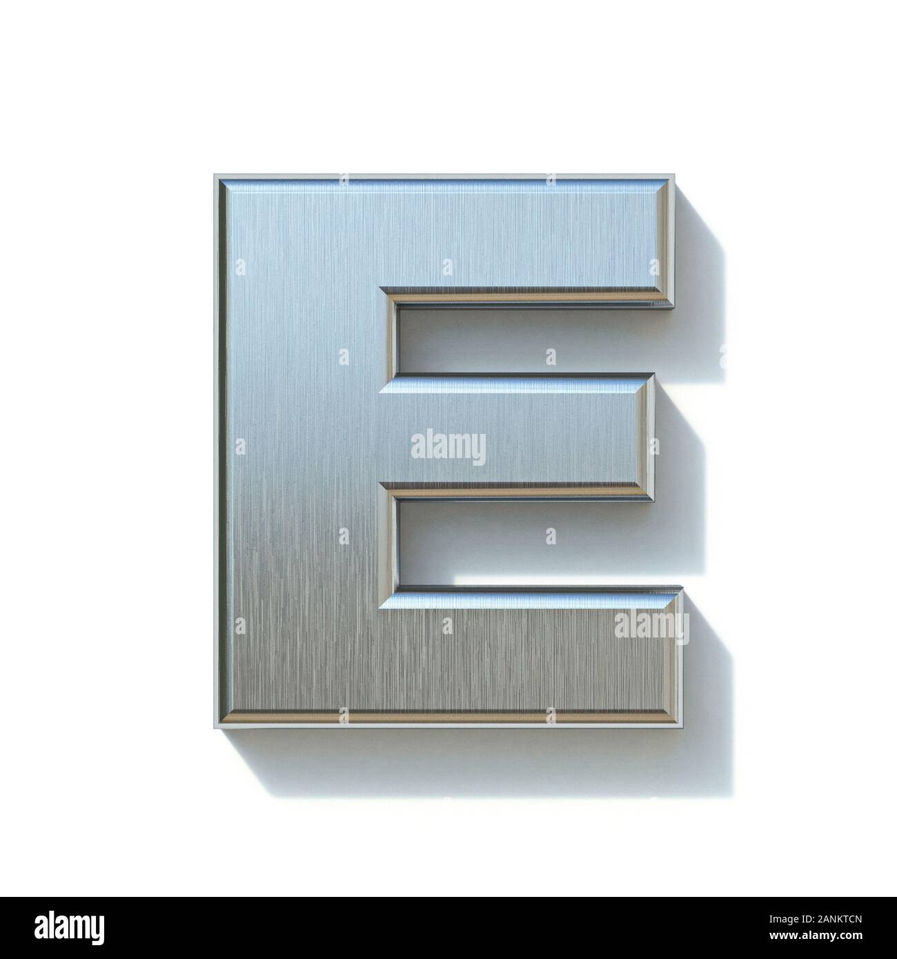 Brushed metal font Letter E 3D render illustration isolated on white