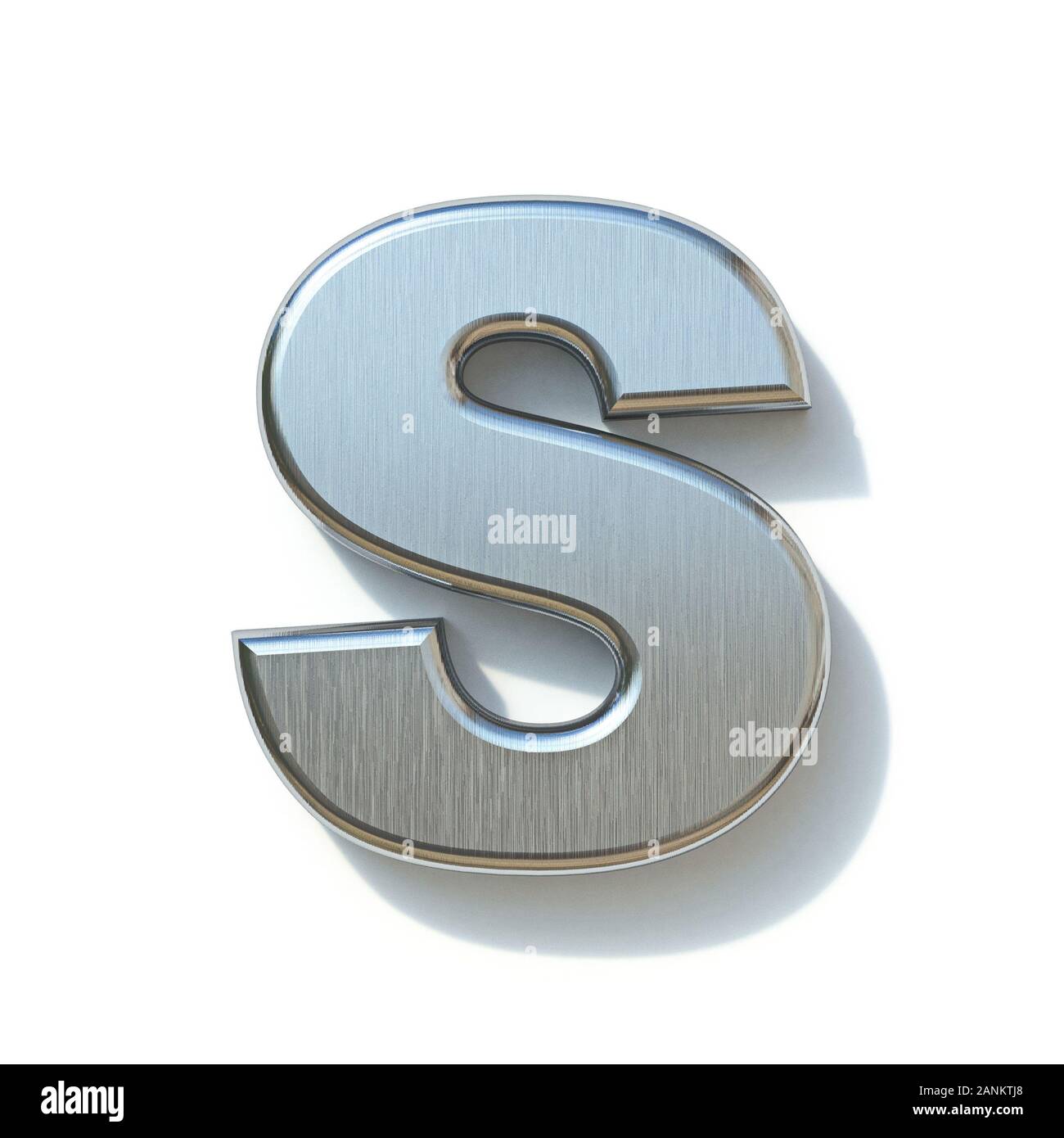 Brushed metal font Letter S 3D render illustration isolated on white