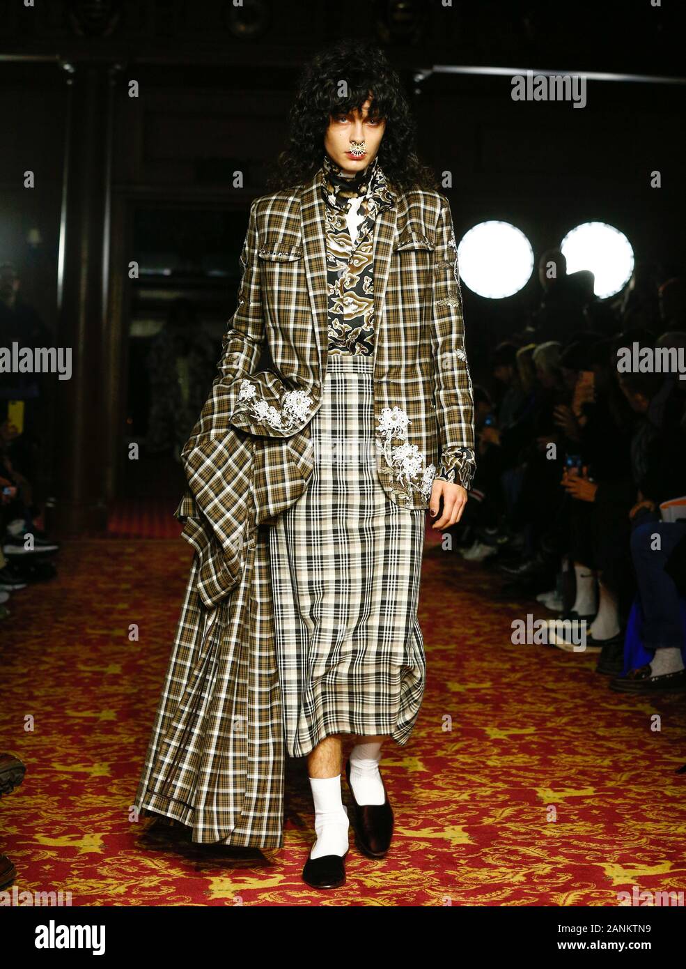 London,UK, 05th Jan, 2020, Edward Crutchley new fashion collection during London Fashion Week Mens Autumn Winter 2020, Fall Winter 2020 at British Fas Stock Photo