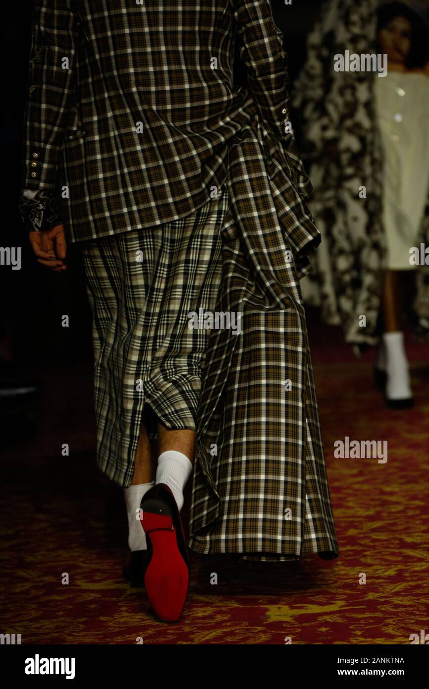 London,UK, 05th Jan, 2020, Edward Crutchley new fashion collection during London Fashion Week Mens Autumn Winter 2020, Fall Winter 2020 at British Fas Stock Photo