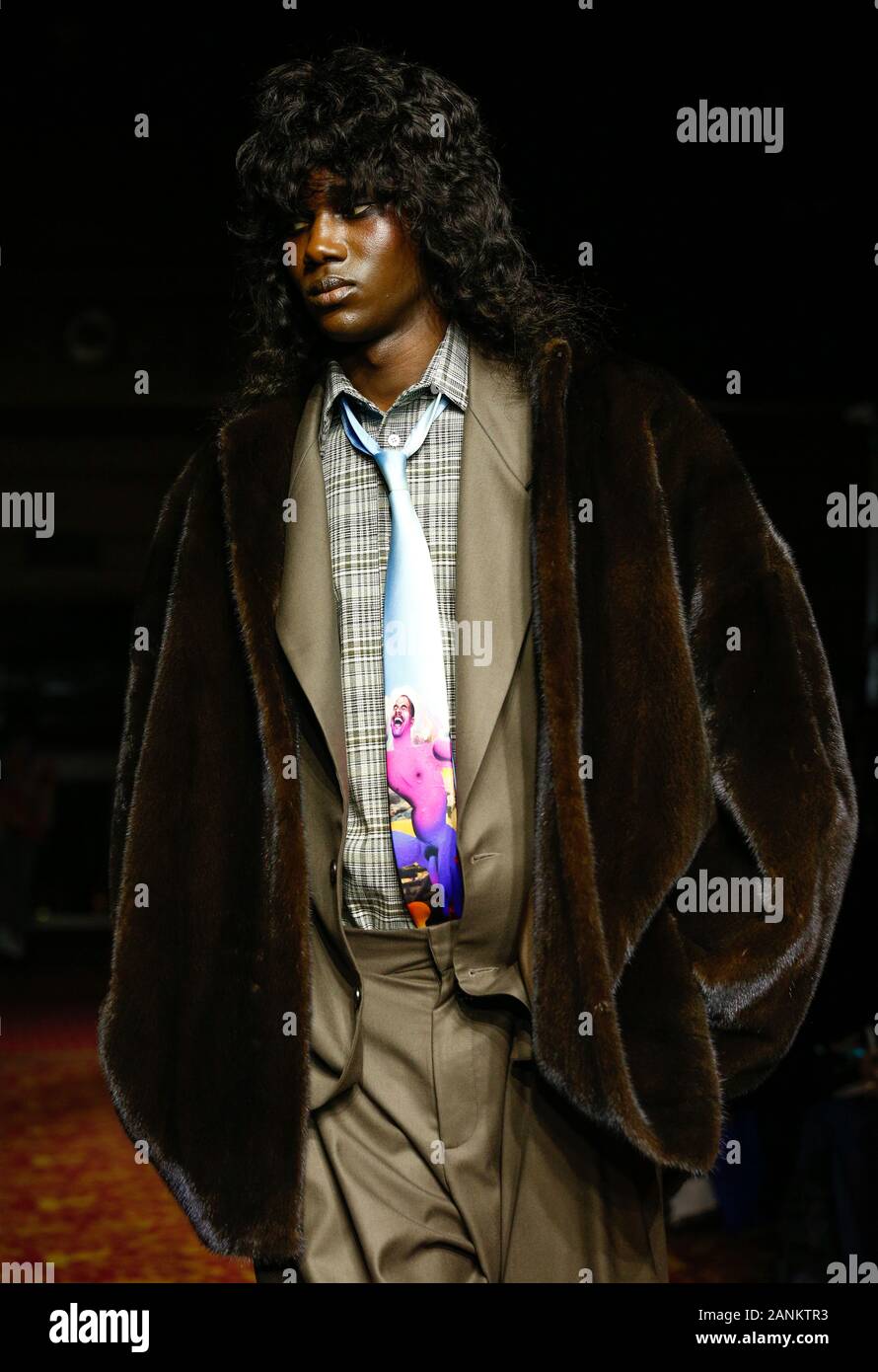 London,UK, 05th Jan, 2020, Edward Crutchley new fashion collection during London Fashion Week Mens Autumn Winter 2020, Fall Winter 2020 at British Fas Stock Photo
