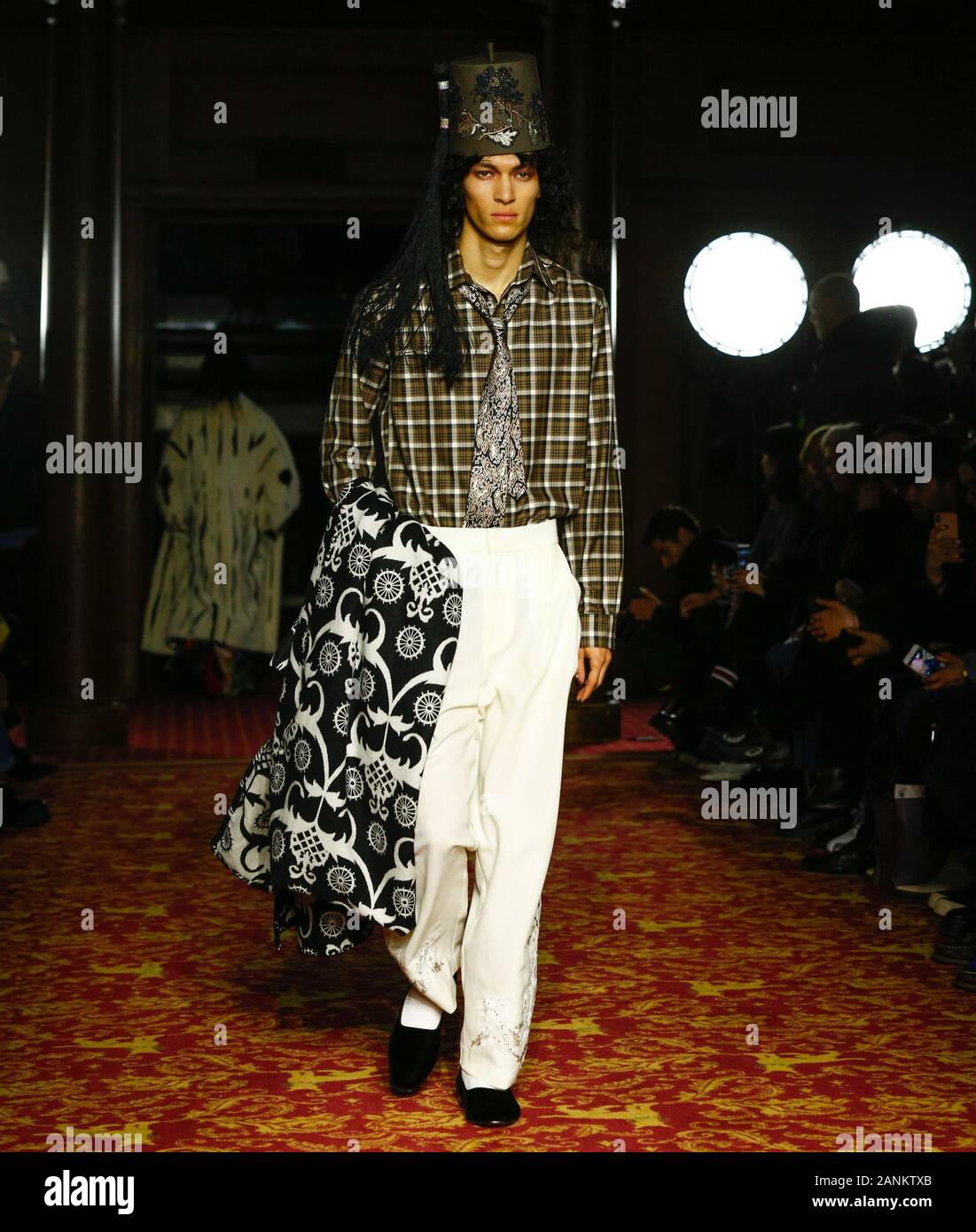 London,UK, 05th Jan, 2020, Edward Crutchley new fashion collection during London Fashion Week Mens Autumn Winter 2020, Fall Winter 2020 at British Fas Stock Photo