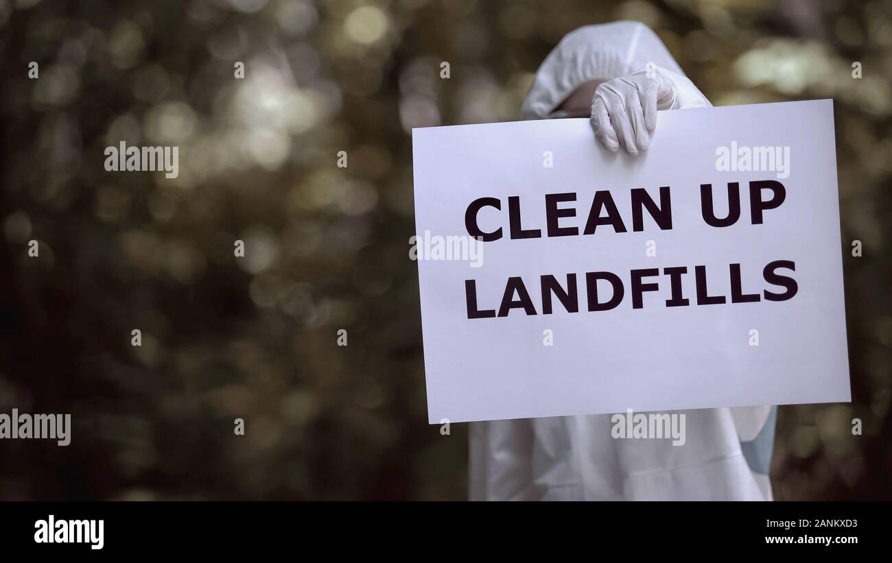 Clean up landfills sign biochemist hands, plastic waste pollution, environment Stock Photo Alamy