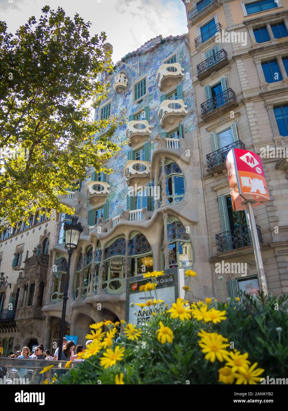 Casa Batllo, Barcelona and Metro sign Stock Photo
