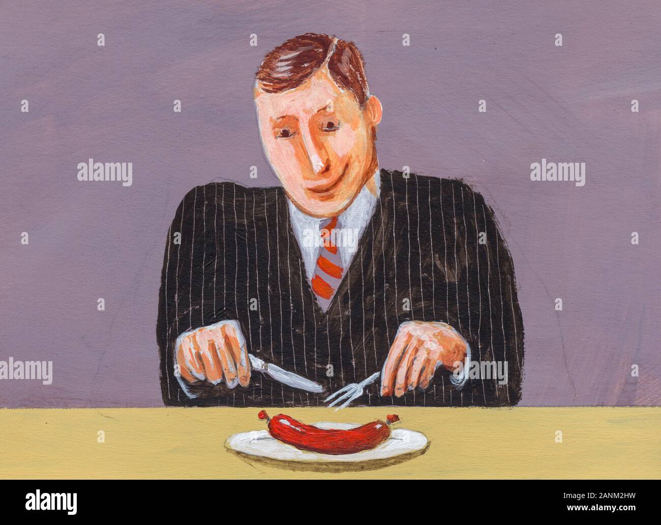 Mann isst Würstchen - Man eating sausage Stock Photo