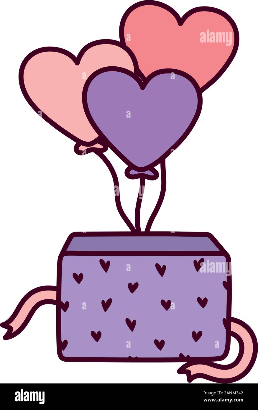 happy valentines day, balloons shaped heart love gift box celebration ...