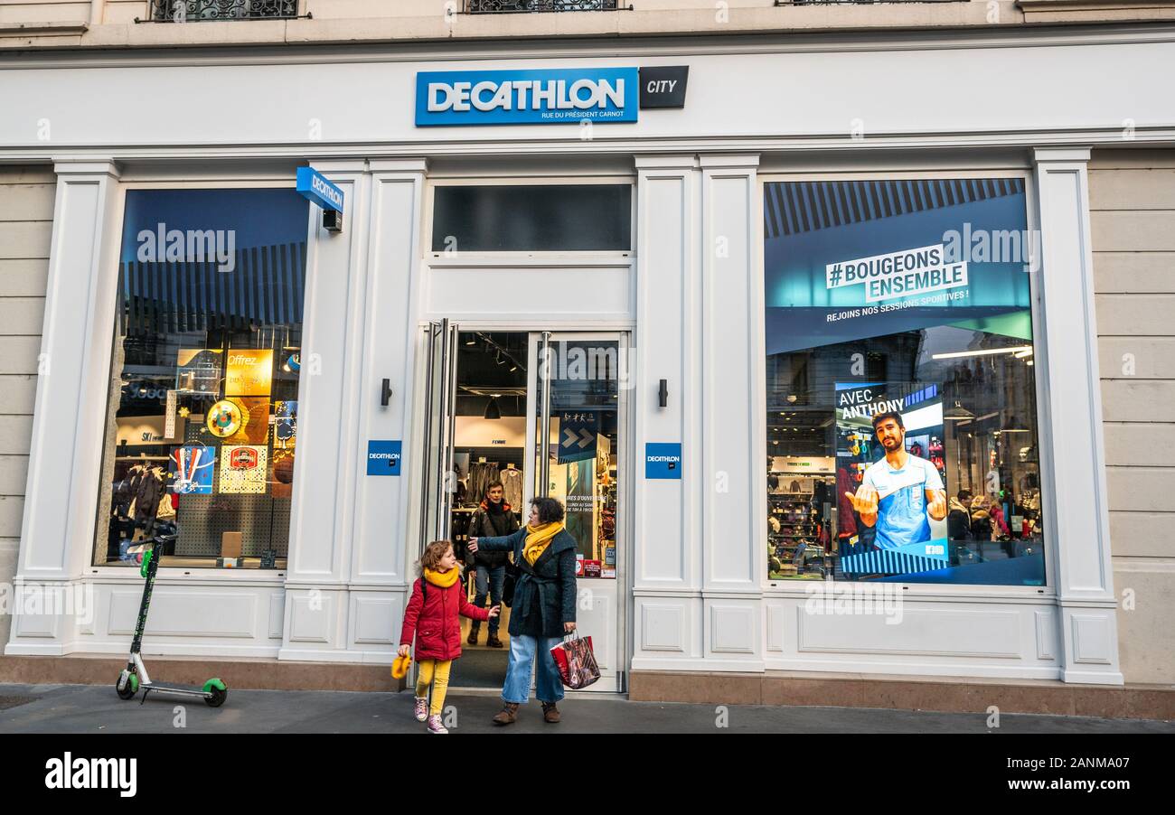 Lyon France , 2 January 2020 : Decathlon store city format exterior view in Lyon France Stock Photo