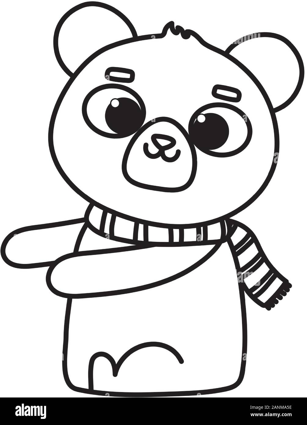 cute animal bear with scarf cartoon character vector illustration thick ...